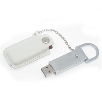 Флеш накопитель USB 2.0 Palermo в кожаном чехле 16GB, металл, белый/серебристый