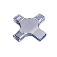 USB 3.0-флешка на 64 Гб 4-в-1 с разъемами Micro USB, Type-C и Lightning, серебристый