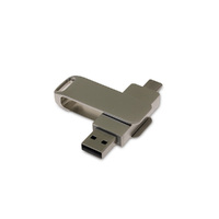 USB 3.0- флешка на 32 Гб с поворотным механизмом и дополнительным разъемом Type-C, серый