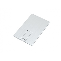 USB 2.0- флешка на 16 Гб в виде металлической карты, с раскладным чипом, серебристый