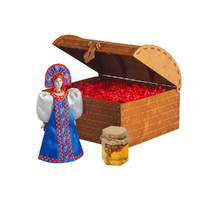 Подарочный набор: кукла фарфоровая, мёд с гецким орехом, синий