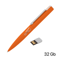 Ручка шариковая "Callisto" с флеш-картой 32Gb, покрытие soft touch, оранжевый