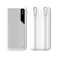 Зарядное устройство "Connect" 10000 mAh со встроенными Type-C/Lightning кабелями, белый с серым
