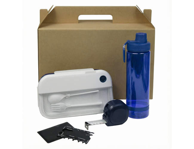 Набор подарочный Solution Everyday Kit Quattro (мультитул, рулетка, ланч бокс, бутылка для воды), темно-синий
