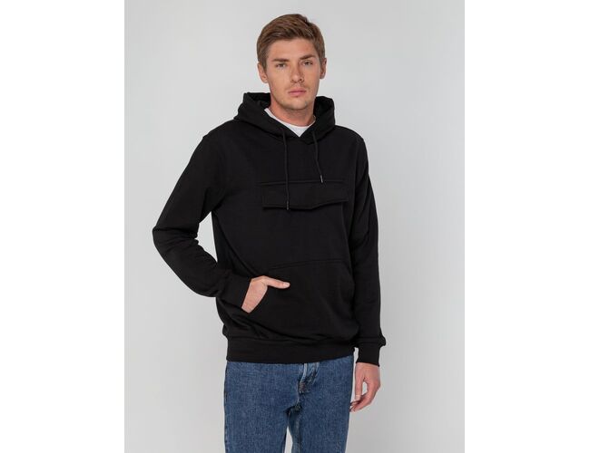 Худи унисекс с карманом на груди Chest Pocket, черное, размер XS/S