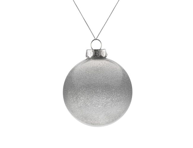 Елочный шар Finery Shine, 8 см, глянцевый серебристый с глиттером
