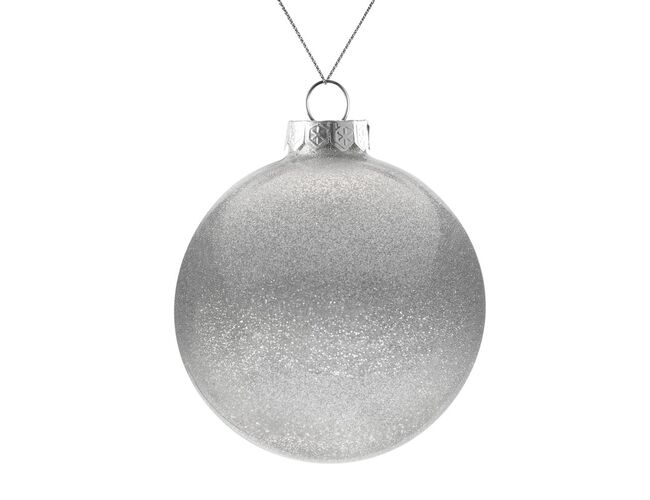 Елочный шар Finery Shine, 10 см, глянцевый серебристый с глиттером