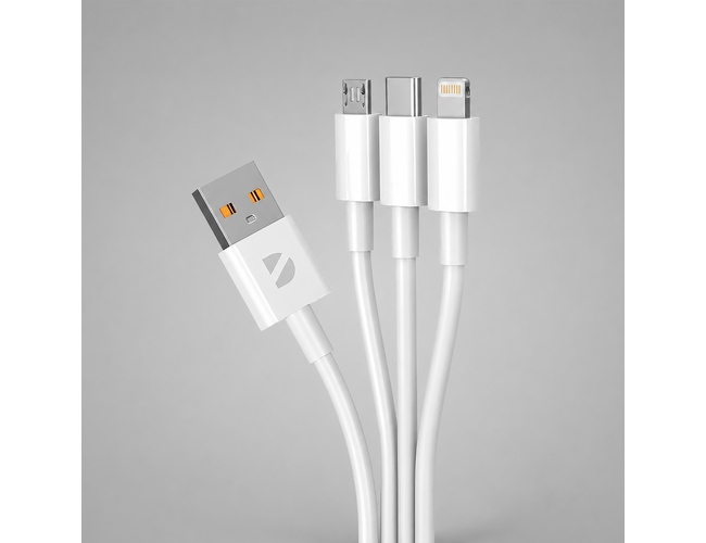Дата-кабель 3 в 1: micro USB, USB-C, Ligthning, 1.2м, белый
