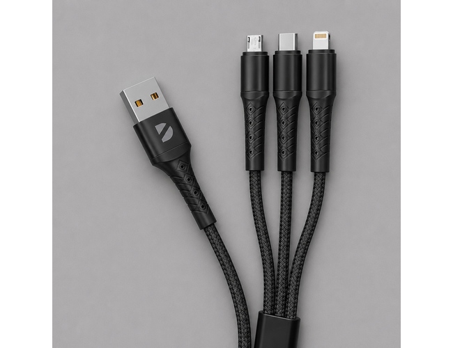 Дата-кабель Armor 3 в 1: micro USB, USB-C, Ligthning, 1.2м, черный