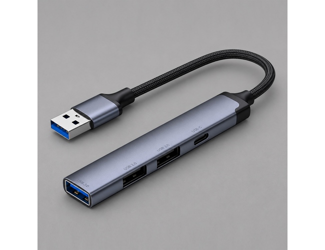 USB-хаб USB-A 3.0 + 2xUSB-A 2.0 + USB-C, серый