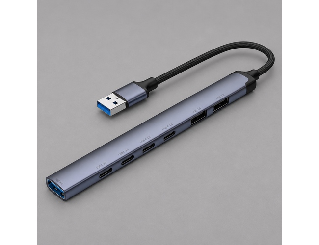 USB-хаб USB-A 3.0 + 2xUSB-A 2.0 + 4xUSB-C, серый