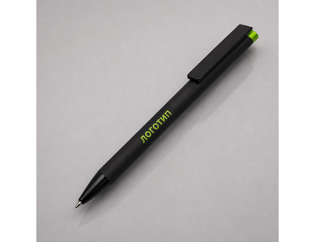 Ручка металлическая шариковая «Taper Metal» soft-touch, черный, зеленое яблоко