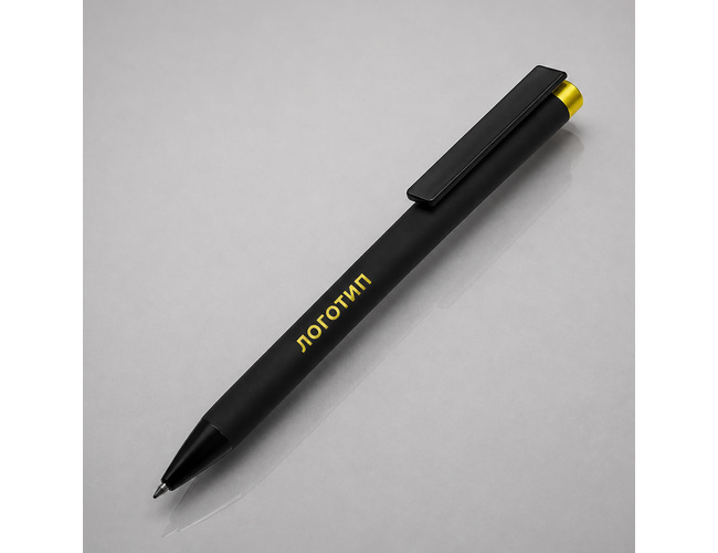 Ручка металлическая шариковая «Taper Metal» soft-touch, черный, желтый