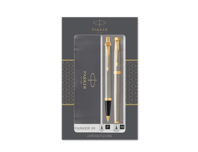 Набор Parker «IM Core Brushed Metal GT»: ручка шариковая, ручка роллер, серебристый/черный/золотистый