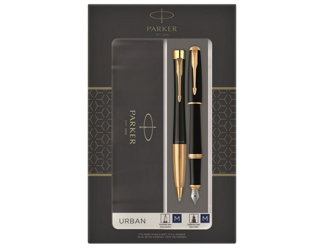 Набор Parker Urban: ручка перьевая, ручка шариковая, черный/золотистый