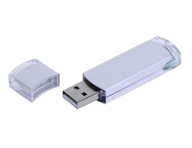 USB 2.0- флешка промо на 64 Гб прямоугольной классической формы, серебристый