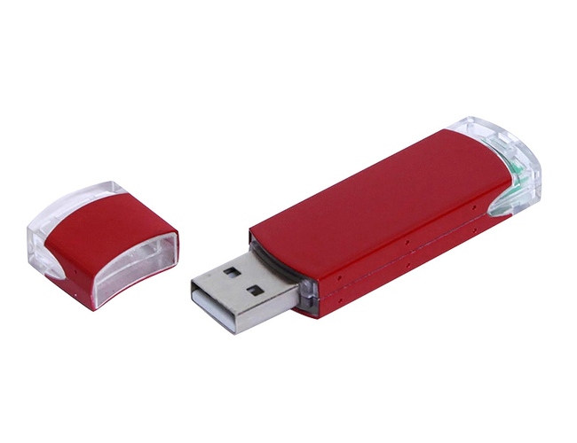 USB 2.0- флешка промо на 64 Гб прямоугольной классической формы, красный