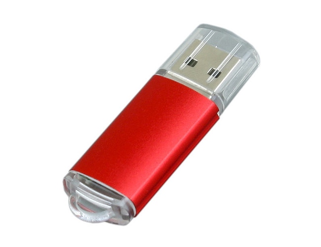 USB 2.0- флешка на 64 Гб с прозрачным колпачком, красный