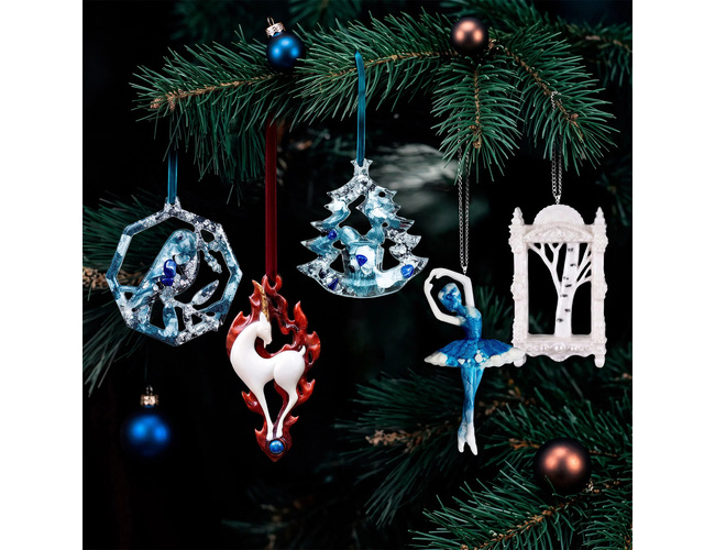 Набор елочных игрушек: Елка желаний, Рождественский снегирь, Огненная коза, Балерина, Белая береза, синий/белый/красный
