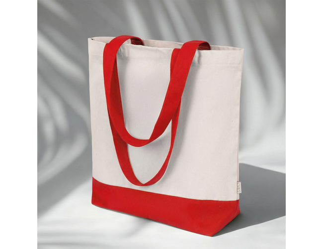 Сумка для шоппинга «Cotton» из переработанного хлопка, 280 г/м2, натуральный/красный