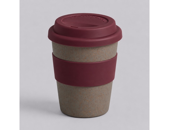 Стакан из бамбукового волокна «Café», серо-коричневый/красный бургунди