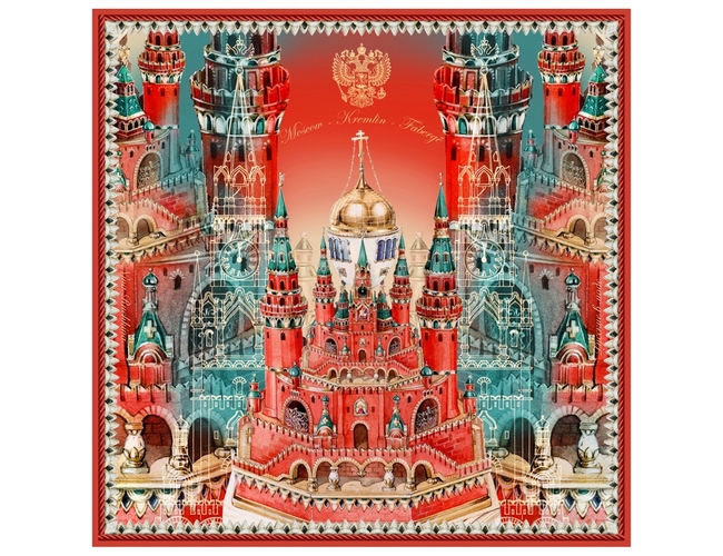 Платок «Кремль - Москва - Фаберже», красный