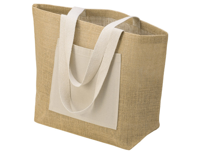 Сумка Jute джутовая с широким дном и карманом, натуральный