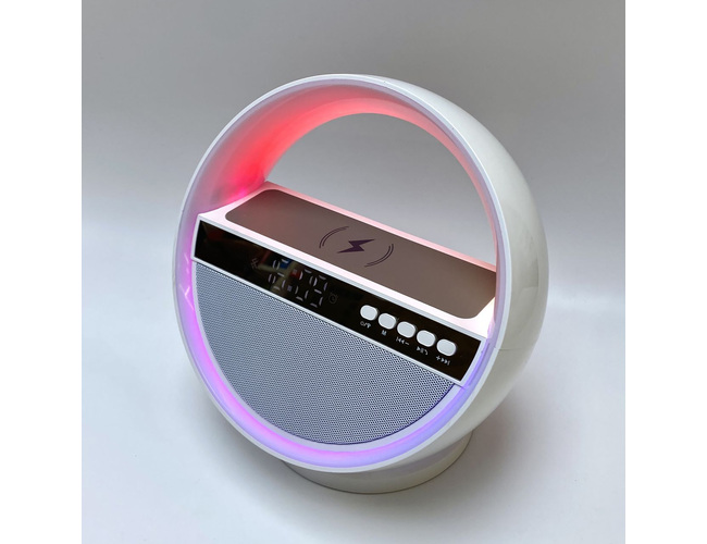 Bluetooth колонка "Smart Orb" 5Вт с беспроводным (15W) ЗУ, лампой, часами, FM радио, белый