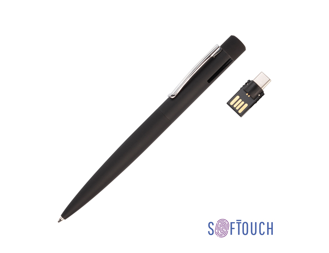 Ручка шариковая "Secret" с флеш-картой OTG 32Gb (USB2.0/Type-C), покрытие soft touch, черный