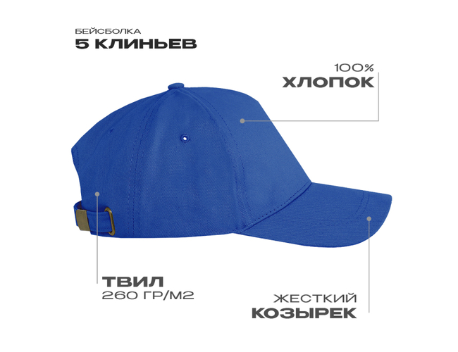 Бейсболка STAN 5 клиньев хлопок 260, 12, Синий,  (16/1)  (56-58/ONE SIZE)
