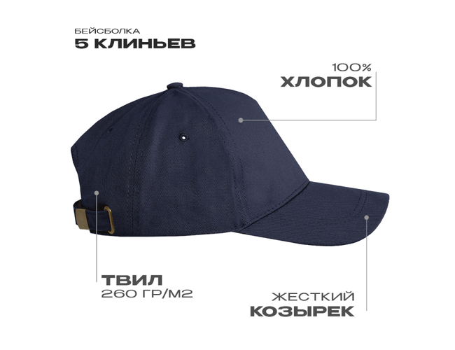 Бейсболка STAN 5 клиньев хлопок 260, 12, Тёмно-синий,  (46)  (56-58/ONE SIZE)