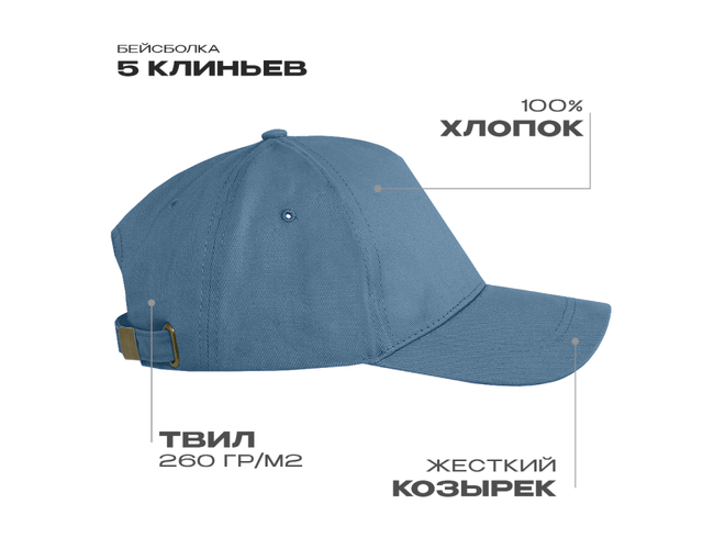 Бейсболка STAN 5 клиньев хлопок 260, 12, Деним,  (77)  (56-58/ONE SIZE)