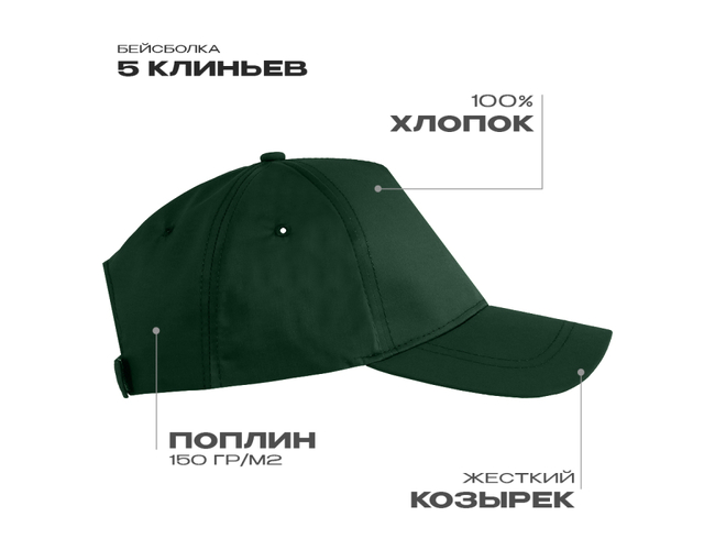 Бейсболка STAN 5 клиньев хлопок, 150, 13, Тёмно-зелёный,  (130)  (56-58/ONE SIZE)