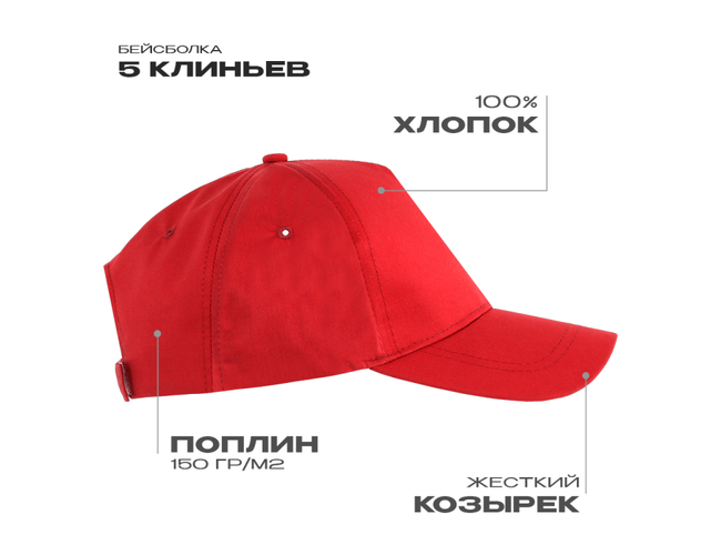 Бейсболка STAN 5 клиньев хлопок, 150, 13, Красный,  (14)  (56-58/ONE SIZE)