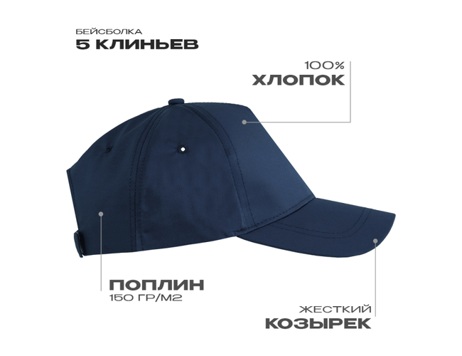 Бейсболка STAN 5 клиньев хлопок, 150, 13, Тёмно-синий,  (46)  (56-58/ONE SIZE)