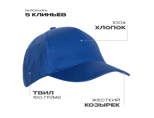 Бейсболка STAN 5 клиньев хлопок 150, 10L, Синий,  (16/1)  (56-58/ONE SIZE)