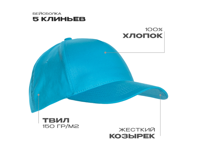 Бейсболка STAN 5 клиньев хлопок 150, 10L, Бирюзовый,  (32)  (56-58/ONE SIZE)
