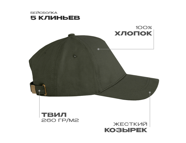 Бейсболка STAN 5 клиньев хлопок, 260, 112, Оливковый хаки,  (36)  (56-58/ONE SIZE)