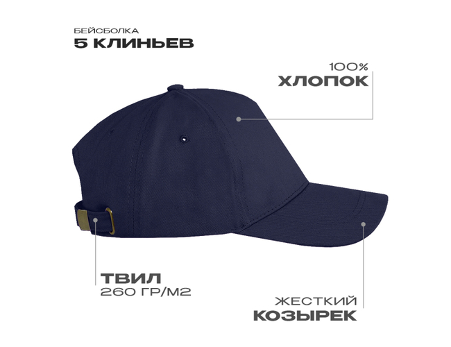 Бейсболка STAN 5 клиньев хлопок, 260, 112, Тёмно-синий,  (46)  (56-58/ONE SIZE)