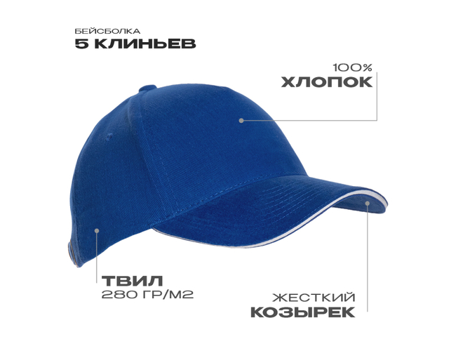 Бейсболка с кантом STAN 5 клиньев хлопок 280, 11K, Синий,  (16/1)  (56-58/ONE SIZE)