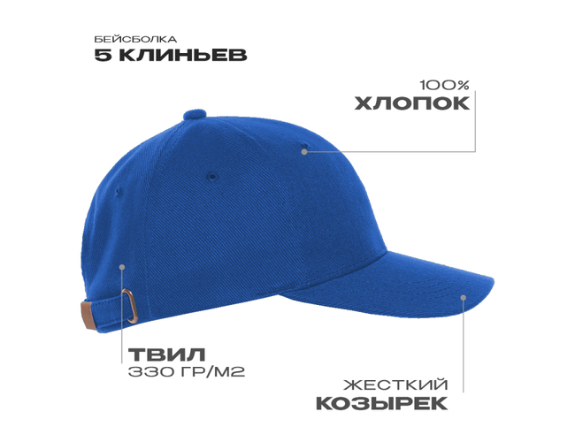 Бейсболка STAN 5 клиньев хлопок 330, 01, Синий,  (16/1)  (56-58)