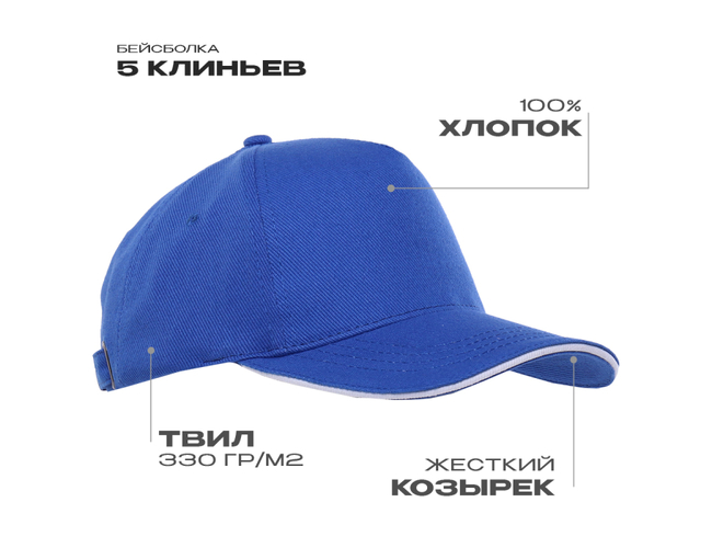 Бейсболка с кантом STAN 5 клиньев хлопок 330, 04, Синий,  (16/1)  (56-58)