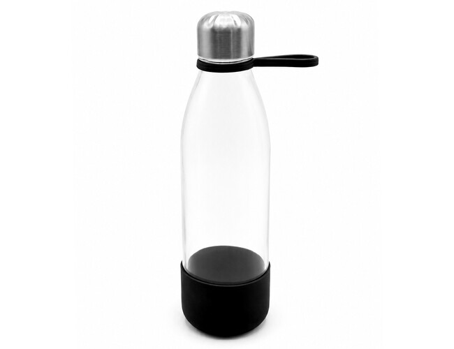 Бутылка стеклянная с манжетой и держателем Glassy, чёрная