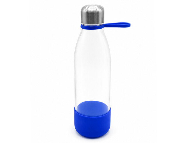 Бутылка стеклянная с манжетой и держателем Glassy, синяя