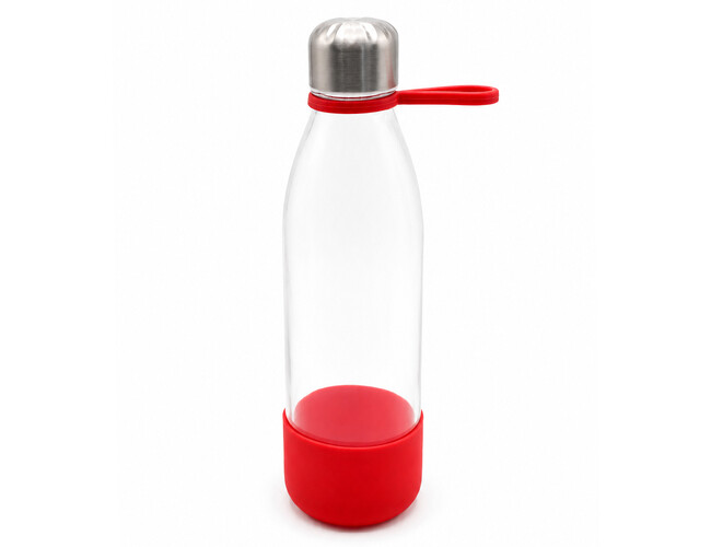 Бутылка стеклянная с манжетой и держателем Glassy, красная