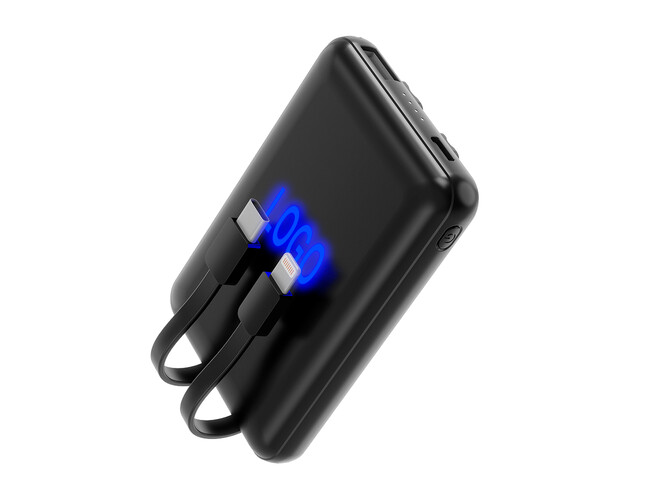 Внешний аккумулятор Eron с подсветкой гравировки, 5000 mAh, чёрный/синий