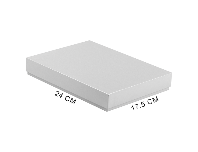 Коробка подарочная, размер 24*17,5*3 см, Solution Superior Linen, серебристая, бежевый ложемент под индивидуальную вырубку