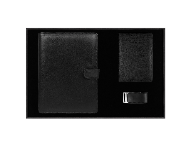Набор подарочный Solution Prestige Quadro (Блокнот Alfa Polo Line в суперобложке Country Leather Sky, обложка для автодокументов Leather Sun, флеш накопитель Shine, USB 2.0 32GB)