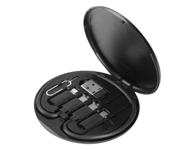 Кабель зарядный выдвижной USB Light Sound  60W 3-в-1 на Lightning, Micro-USB, Type-C «U50» 2,4 A, Quick Charge в пластиковом футляре, черный