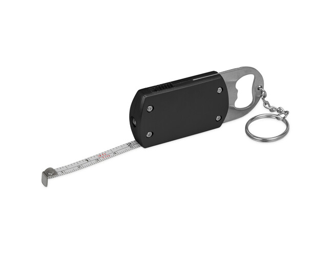 Брелок-открывашка с фонариком и рулеткой, 1 м, Tools Opener, черный